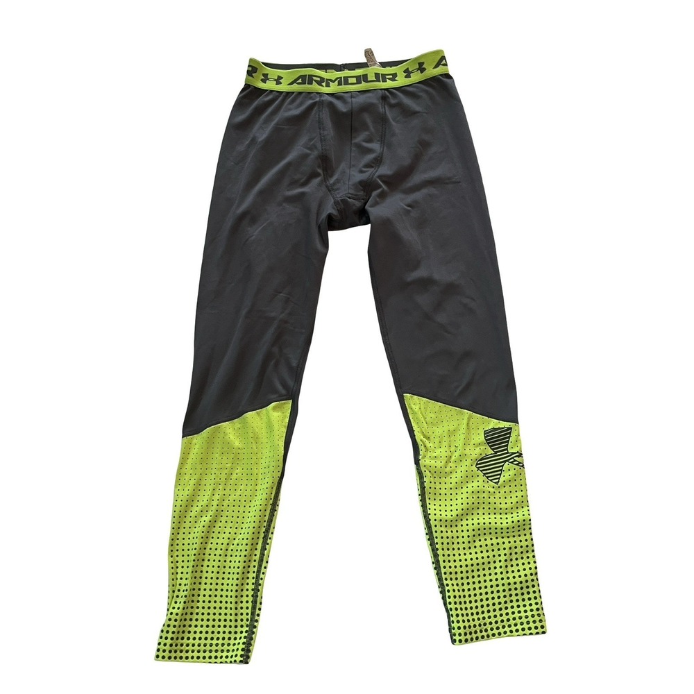 Under Armour Boy's Size‎ YLG Base Layer Leggings Gray Neon Green Thermal Base